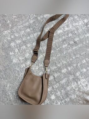 Brown Pebbled Leather Crossbody with Adjustable Monogram Strap